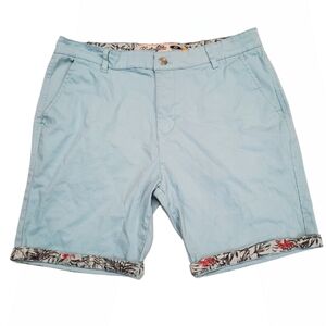 Huntington Beach Club Men's Shorts Flat Front Light Blue Palm Trees Trim Size 33